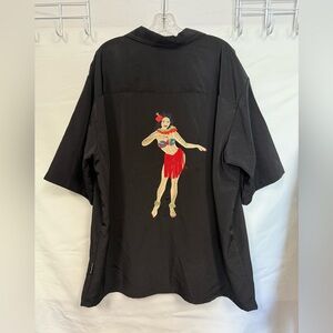 Men’s Embroidered Hula Girl Black Shirt XXL